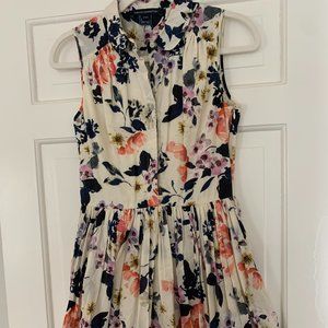 French Connection Floral Midi Dress - Cream, Pink, Blue
